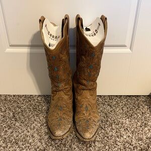 Corral Leather Boots with turquoise inlay